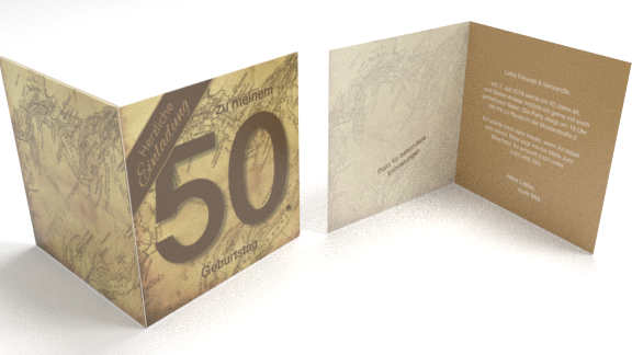 Einladung Landkarte 50. Geburtstag (Gold)